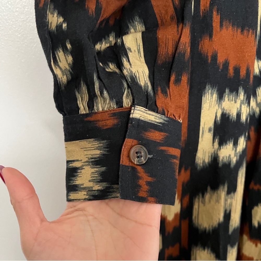Sézane Caterina Cotton Linen Midi Shirt Dress Abstract Print US 4​ - Picture 5 of 8
